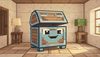 Minecraft style pixel art, friendly blue mimic monster looking like a chest with cute eyes on the lid, standin