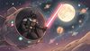 Darth Vader Star Wars character in his costume, dramatic sci-fi scene, a dark space pirate emerging from a sta
