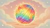 a big bright magical yarn ball glowing with rainbow colors, sparkles around it, children's book illustration s