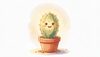 A magical glowing potted cactus with a friendly smiling face, warm golden light, soft watercolour illustration