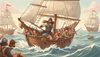 Одиссей как суровый капитан на корабле в бурном Карибском море, подготовка к морскому бою, детская книжная илл