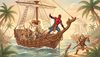 человек паук с афиной на корабле в карибском море, одиссей готовится к бою, детская книжная иллюстрация